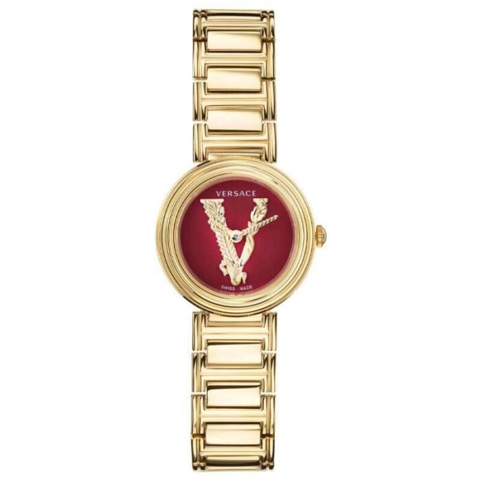 Versace Virtus Gold Mini Red Dial Women's Watch VET300321