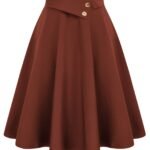 Vintage A-Line Skirt High Waisted Midi Skirt with Pockets & Buttons