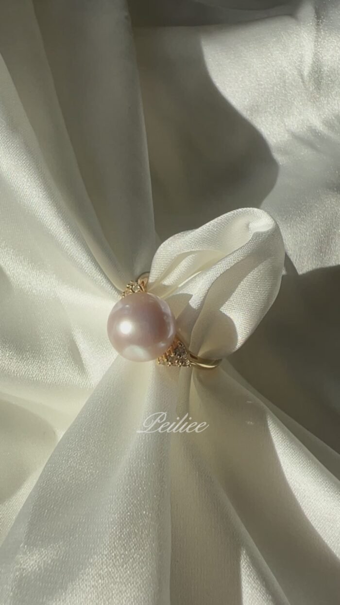 10-11mm Rose Freshwater Pearl Ring With Gold Plated