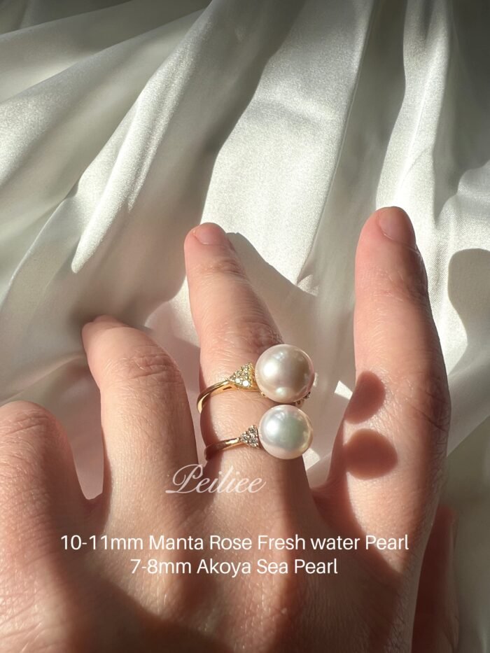 10-11mm Rose Freshwater Pearl Ring With Gold Plated