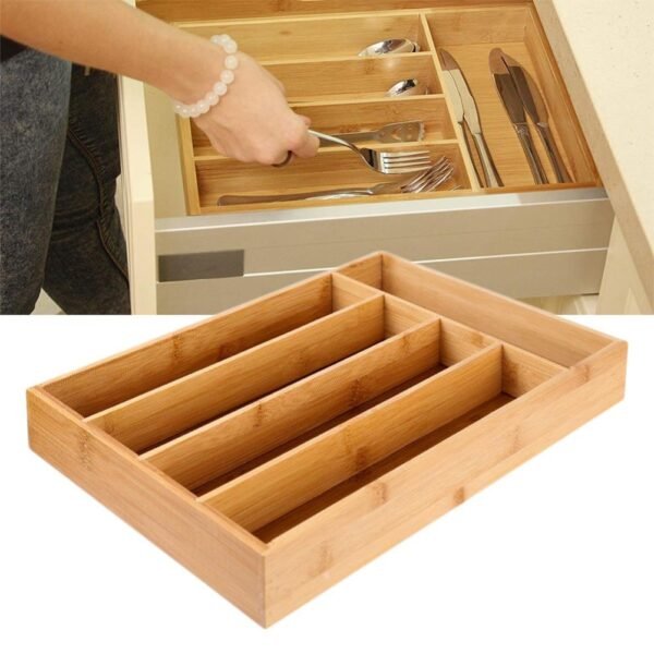 5-Grid Wooden Cutlery Drawer Organizer