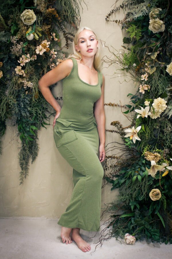 Be Yourself Sleeveless Ribbed Cargo Maxi Dress (Olive)