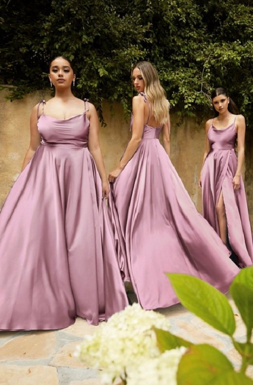 Mauve Satin Cowl Neck Bridesmaids Gown