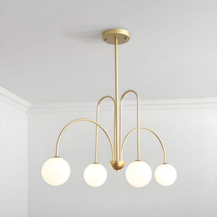 Modern Iron Chandelier with White Glass Shade