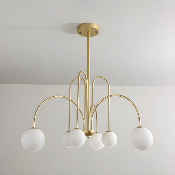 Modern Iron Chandelier with White Glass Shade