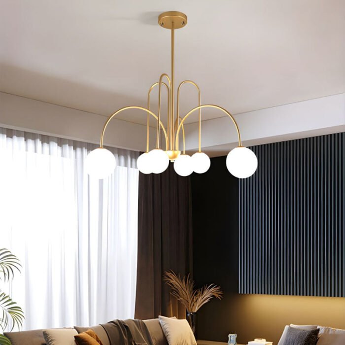 Modern Iron Chandelier with White Glass Shade