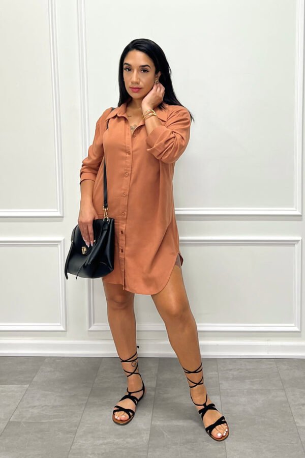 Not Your Boyfriends Linen Oversized Shirt Dress (Clay)