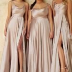 Sand Satin Cowl Neck Bridesmaids Gown