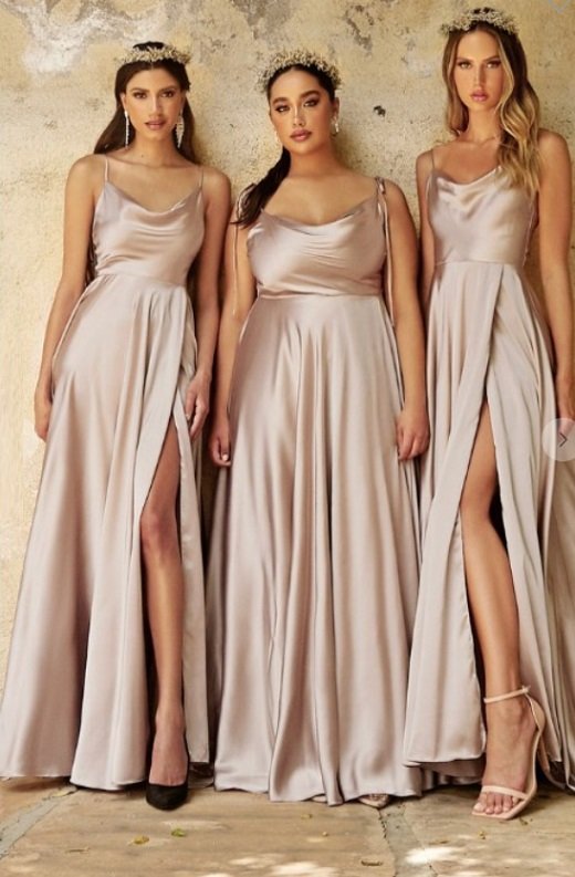 Sand Satin Cowl Neck Bridesmaids Gown