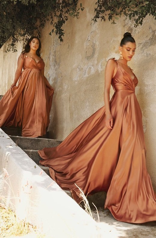 Sienna Satin V-Line Neck Bridesmaids Gown