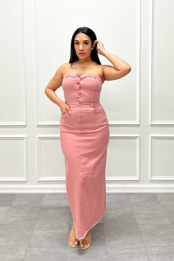 Tube Stretch Denim Maxi Dress (Rose)