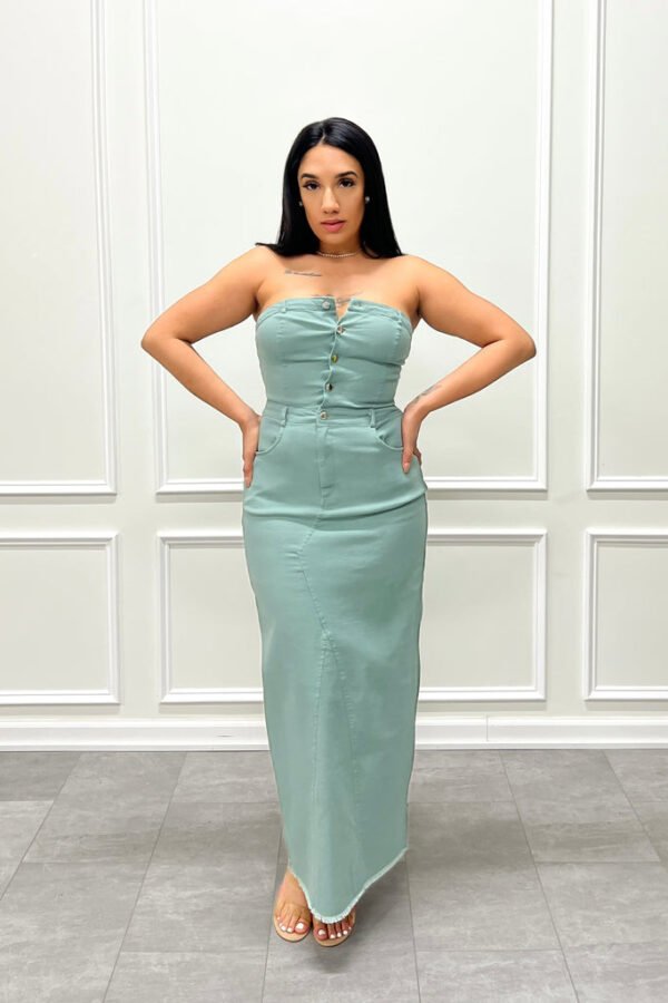 Tube Stretch Denim Maxi Dress (Sage)