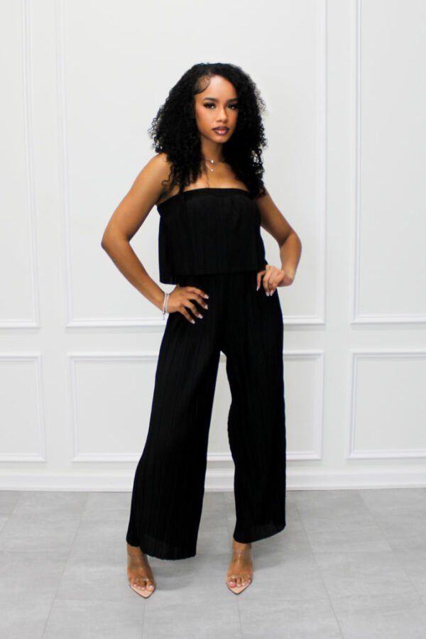 Venezia Pleated Strapless Jumpsuit (Black)