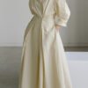 2025 Beige Peter Pan Collar Pockets Cotton Dress Long Sleeve