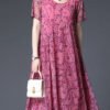 2025 Rose Wrinkled Chiffon Vacation Dress Short Sleeve