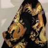2025 Trendy Gold Painted Dragon Oversized Cotton Cardigan Jacket