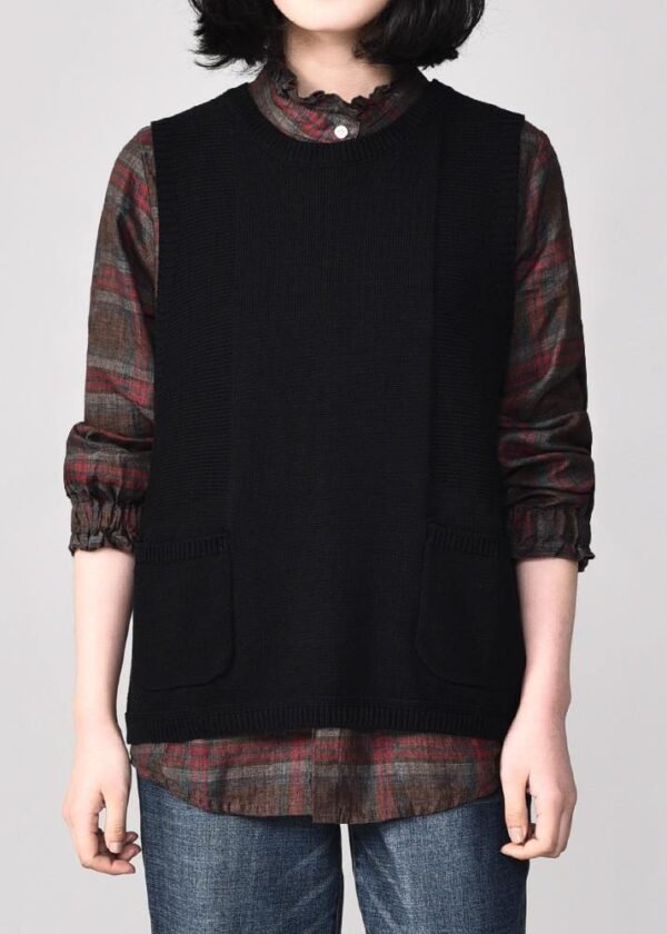 Aesthetic black sweater coat plussize sleeveless knit sweat tops o neck