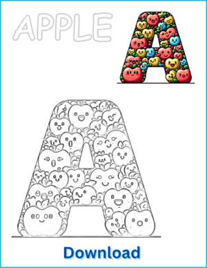 🍎 Apple Coloring Page | Printable PDF with Pre-Colored Example (US Letter 8.5x11)