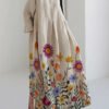 Apricot-Print2 Cotton Dresses Pockets Patchwork Spring