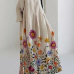 Apricot-Print2 Cotton Dresses Pockets Patchwork Spring