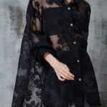 Beautiful Black Oversized Jacquard Tulle UPF 50+ Shirt Summer