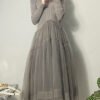 Beautiful Grey Asymmetrical Tulle Patchwork Long Dresses Fall