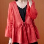 Beautiful red tunics for women v neck Ruffles loose summer blouses