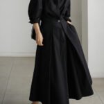 Black Button Wrinkled Cotton Dresses Long Sleeve