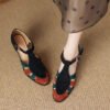 Black Sandals Chunky Heel Suede Elegant Splicing Buckle Strap
