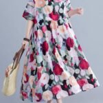 Bohemian floral Long dress half sleeve Cinched Maxi summer Dresses