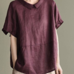 Bohemian Mulberry Patchwork Turn-down Collar Summer Linen Shirt Top