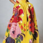 Bohemian Yellow High Waist Pockets Floral Print Cotton A Line Skirt Summer
