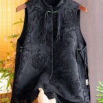 Boho Black Tasseled Patchwork Lace Side Open Silk Vest Sleeveless