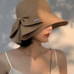 Brief Camel Bow Straw Woven Cloche Hat
