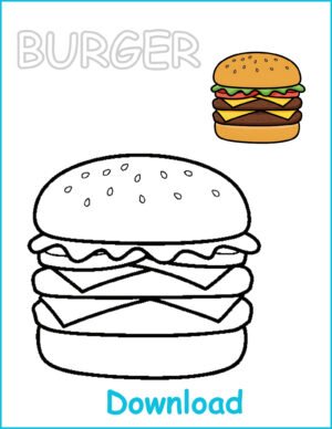 🍔 Burger Coloring Page | Printable Fast Food Activity with Pre-Colored Guide (US Letter 8.5x11 PDF)