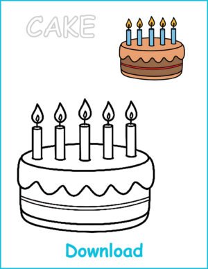 🎂 Cake Coloring Page | Printable Celebration Activity with Pre-Colored Guide (US Letter 8.5x11 PDF)