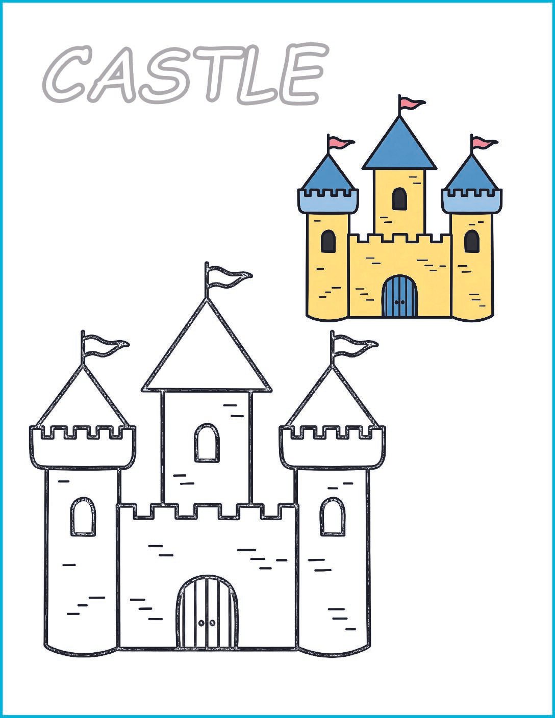 🏰 Castle Coloring Page | Printable Fairy Tale Activity with Pre-Colored Guide (US Letter 8.5×11 PDF)