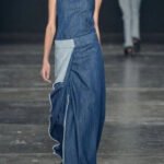 Casual Blue Ruffled Patchwork Long Denim Dresses Sleeveless