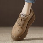 Casual Comfortable Khaki Suede Cross Strap Platform