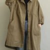 Casual Khaki Peter Pan Collar Pockets Patchwork Cotton Coat Long Sleeve
