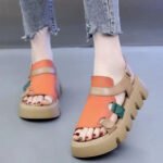Casual Orange Peep Toe Buckle Strap Splicing Platform Sandals
