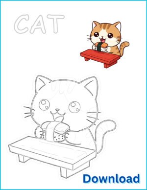 🐱 Cat Coloring Page | Printable PDF with Pre-Colored Example (US Letter 8.5x11)