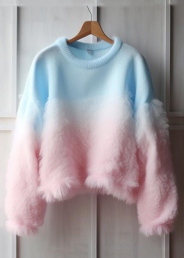 Chic Gradient Color Fluffy Cozy Cotton Knit Sweaters Fall