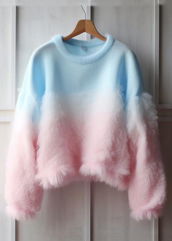 Chic Gradient Color Fluffy Cozy Cotton Knit Sweaters Fall