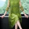 Chic Green O Neck Embroidered Patchwork Tulle Mid Dress Summer