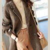 Chic Plaid Notched Pockets Wooled Blend Coats Long Sleeve