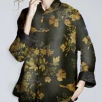 Chinese Style Print2 Stand Collar Button Print Silk Coats Long Sleeve