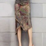 Classy Print Sashes Asymmetrical Denim Skirts