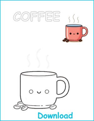 ☕ Coffee Coloring Page | Printable Café Activity with Pre-Colored Guide (US Letter 8.5x11 PDF)