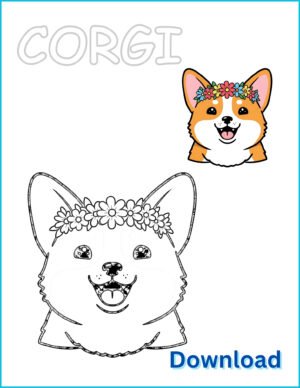🐾 Corgi Coloring Page | Printable PDF with Pre-Colored Example (US Letter 8.5x11)
